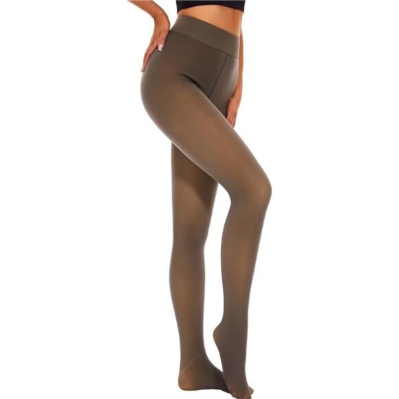 Fleece Lined Tights Women Pantyhose Fake Translucent Tights High Waisted - Picture 4 of 7